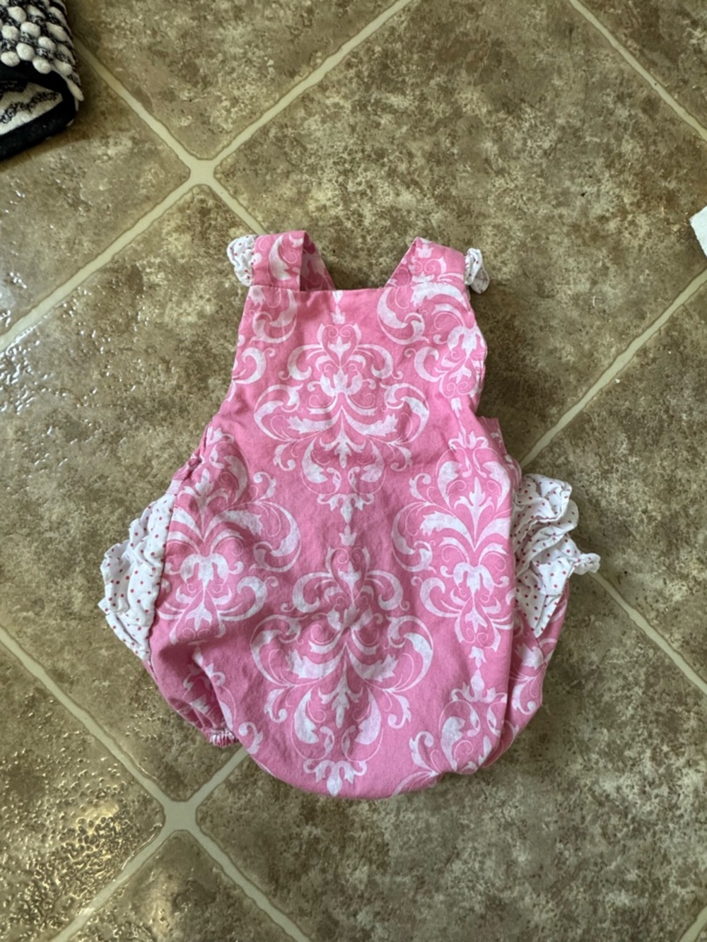 Ricrac & Ruffles Sweet Melody Pink Damask Bubble Romper - 12M